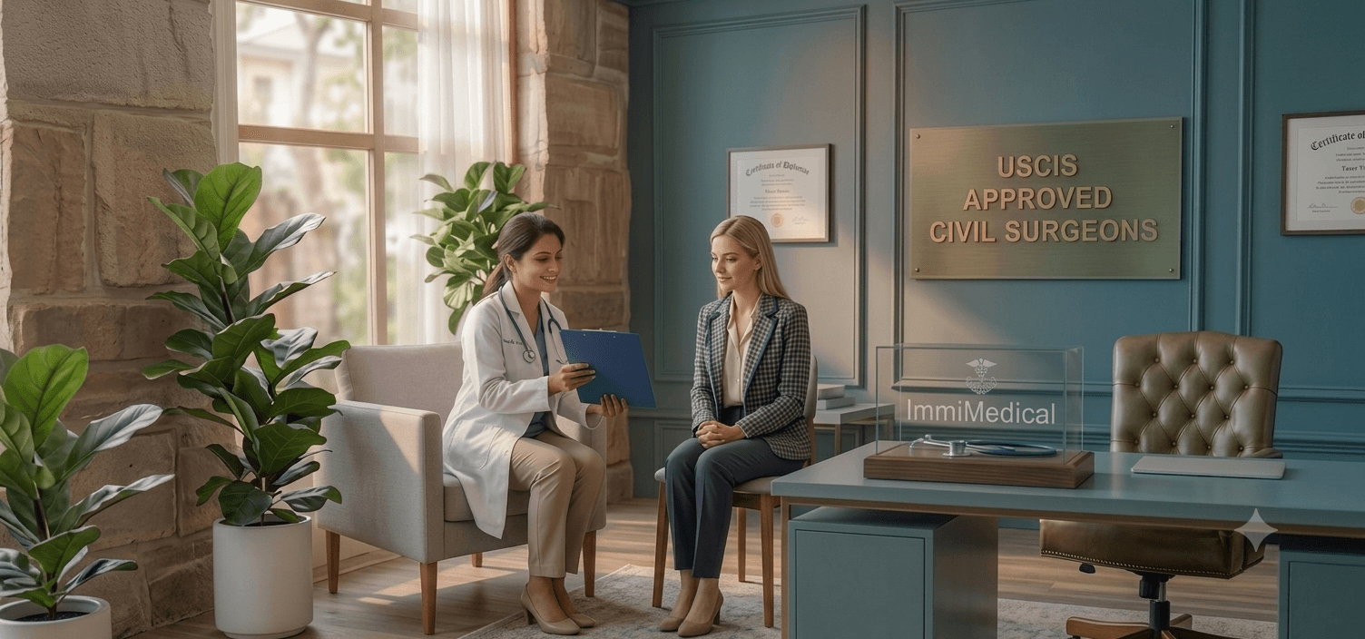 USCIS approved civil surgeon consulting with patient at ImmiMedical clinic